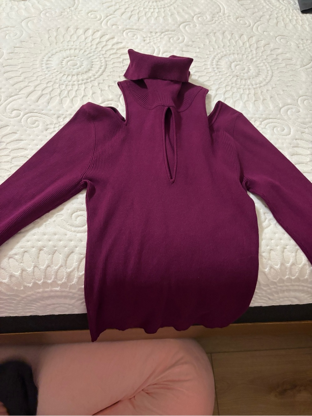 A.L.C. Cold-Shoulder Ribbed Turtleneck in Plum
